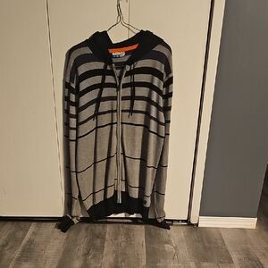 Men's Striped Gray and Black Sweater